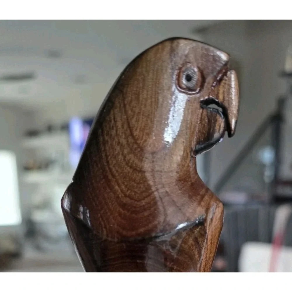 Hand‎ Carved Wooden Brown Parrot Figurine 7